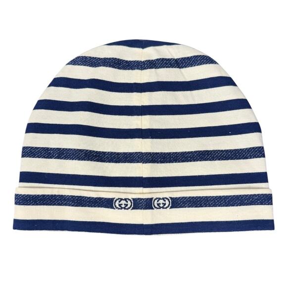Gucci Kids Blue & White Striped Knit Beanie Cap - Picture 3 of 4